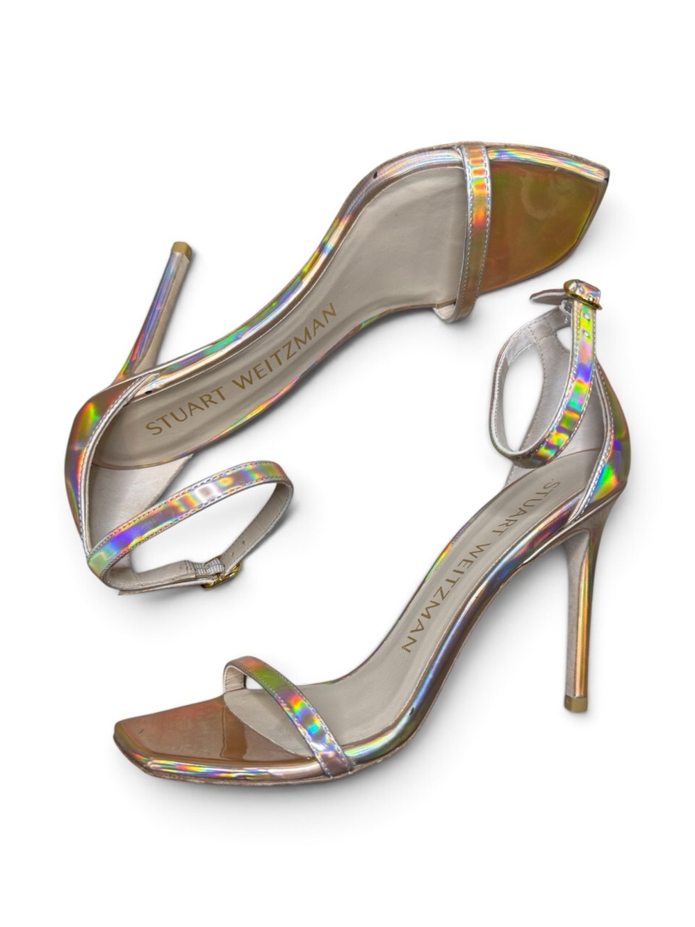 Stuart Weitzman Nudistcurve 100 Sandal in Iridescent Gold